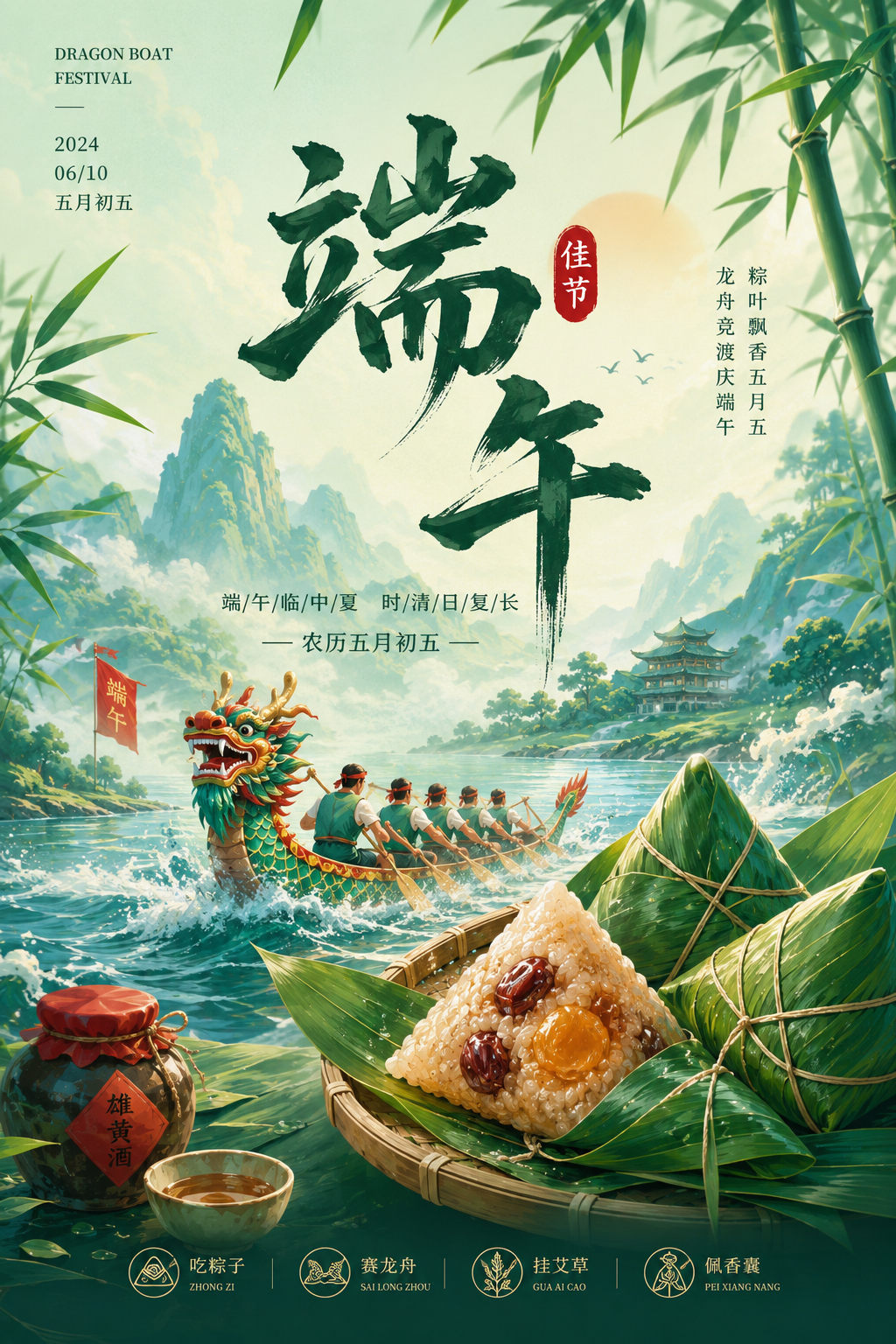 许愿式 Prompt 生成结果：端午节海报